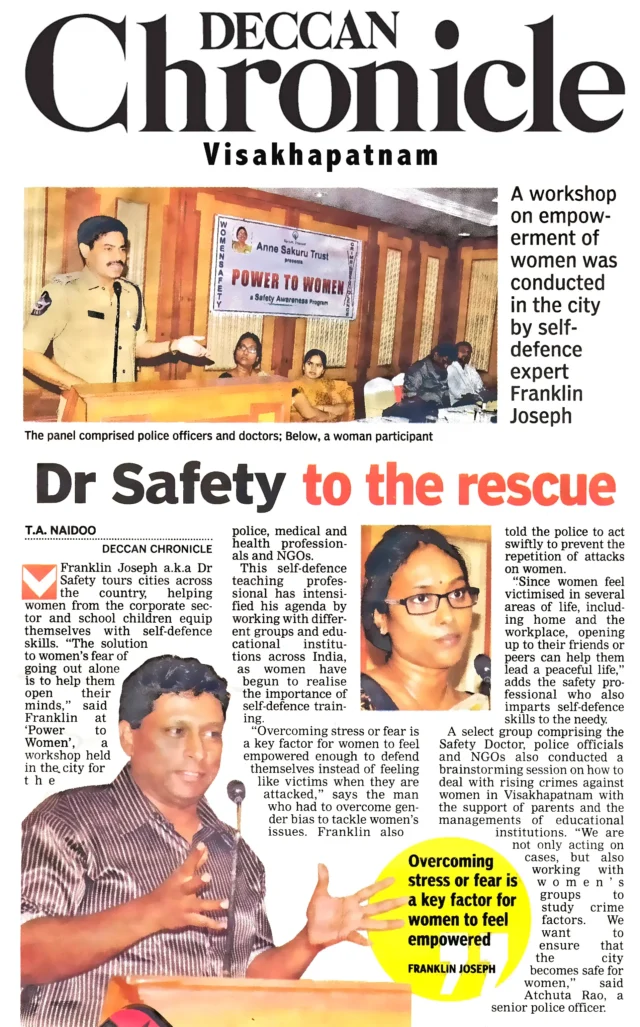 Deccan Chronicle Visakhapatnam Article on Franklin Joseph Dr Safety to the rescue