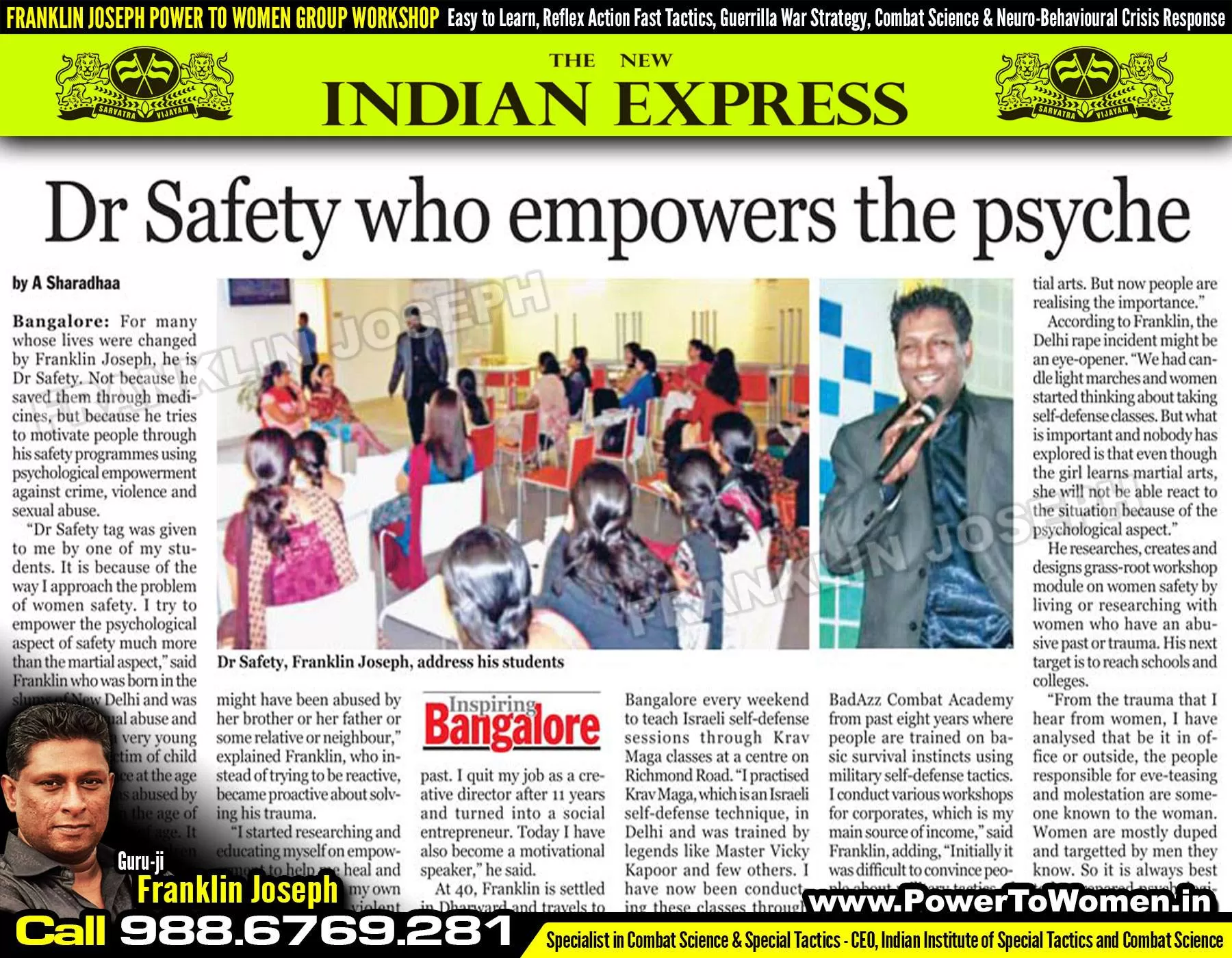 The New Indian Express Newspaper - Dr. Safety who empowers the psyche - Franklin Joseph Feature Article