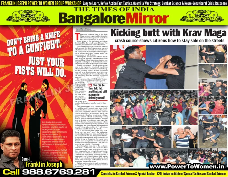 Bangalore Mirror – Newspaper – Kicking Butt with Krav Maga
