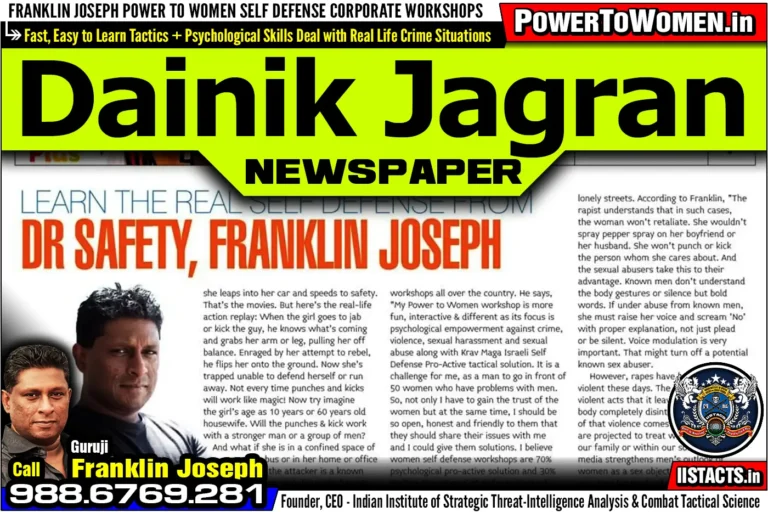 Press > Dainik Jagran Newspaper ~ Learn the real self defense from Dr. Safety, Franklin Joseph > Power To Women Self Defense Corporate Workshops